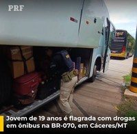 Jovem de 19 anos é flagrada com cocaína em ônibus na BR-070, em Cáceres (MT)