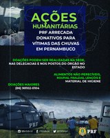 PRF lança campanha para arrecadar donativos para vítimas das chuvas em Pernambuco