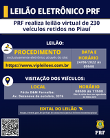 PRF realiza leilão virtual de veículos retidos no Piauí