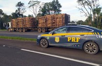 PRF flagra excesso de peso em transporte de toras na BR 116 em Ponte Alta