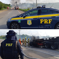BR-101/SE: PRF e Bombeiros atuam juntos em incêndio veicular