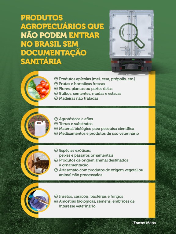 Saiba quais produtos agropecuários não podem entrar no Brasil sem documentação sanitária