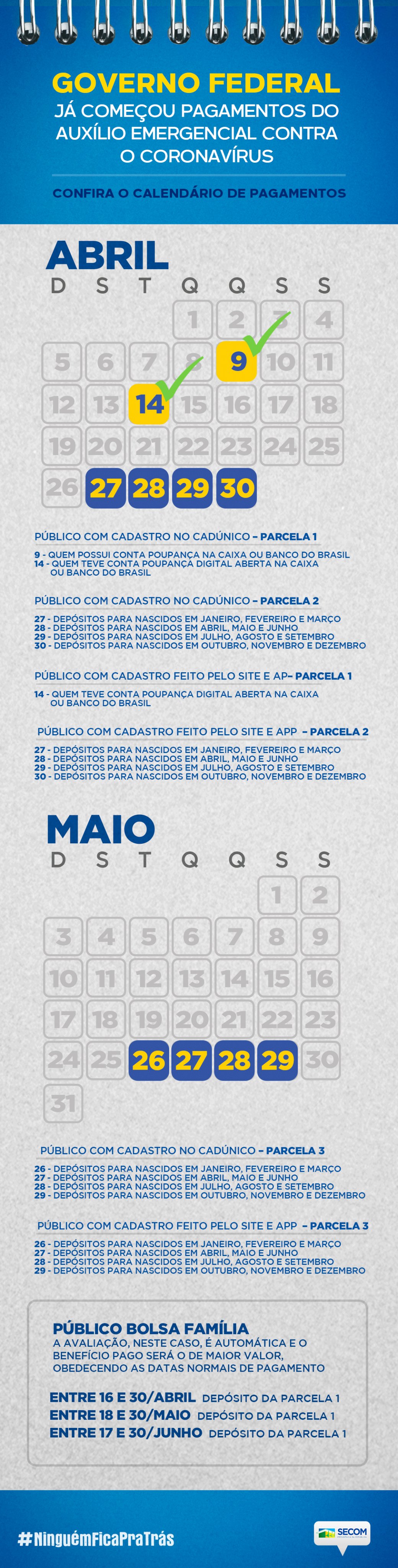 Calendário pagamentos online