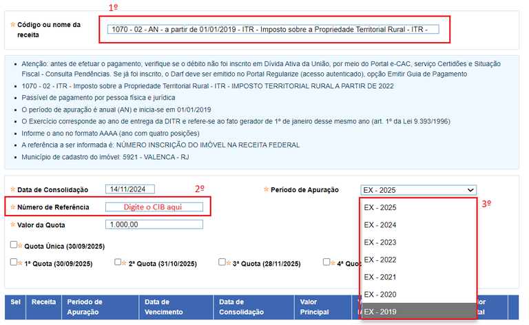 Emissão DARF Numerado ITR