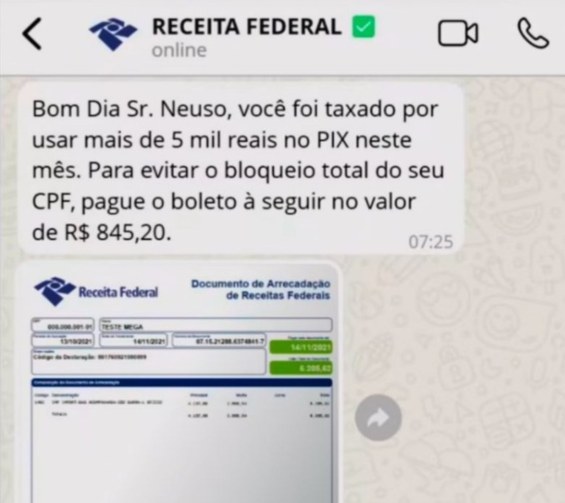 5a4f5951-94b5-4340-bccb-22daa4246a84 Receita Federal dá dicas de proteção contra o golpe da falsa cobrança sobre o PIX