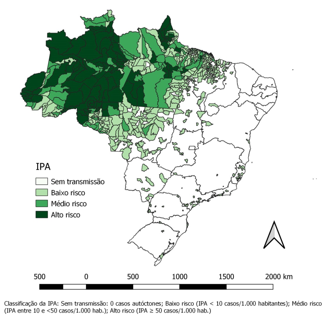 Mapa de risco por município de infecção, Brasil, 2007