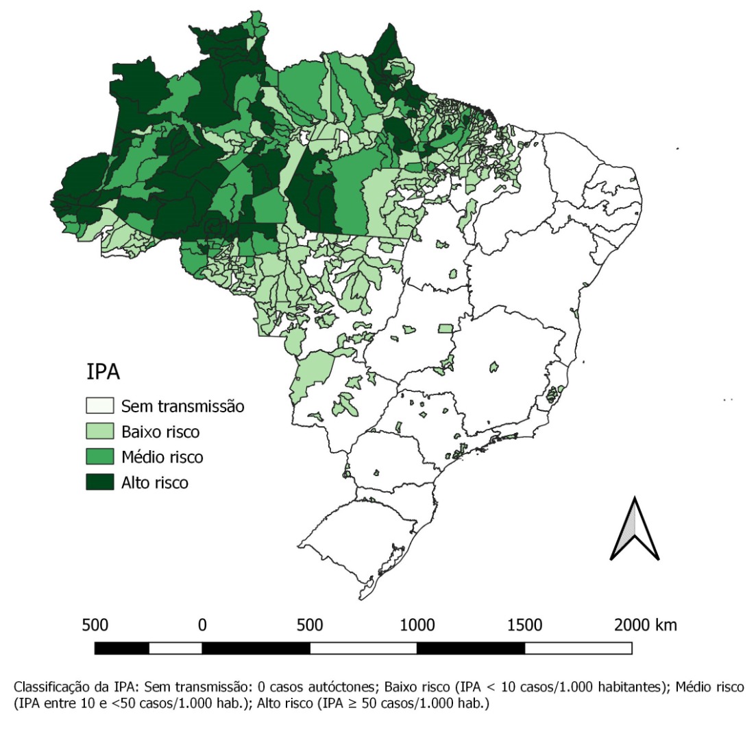 Mapa de risco por município de infecção, Brasil, 2009