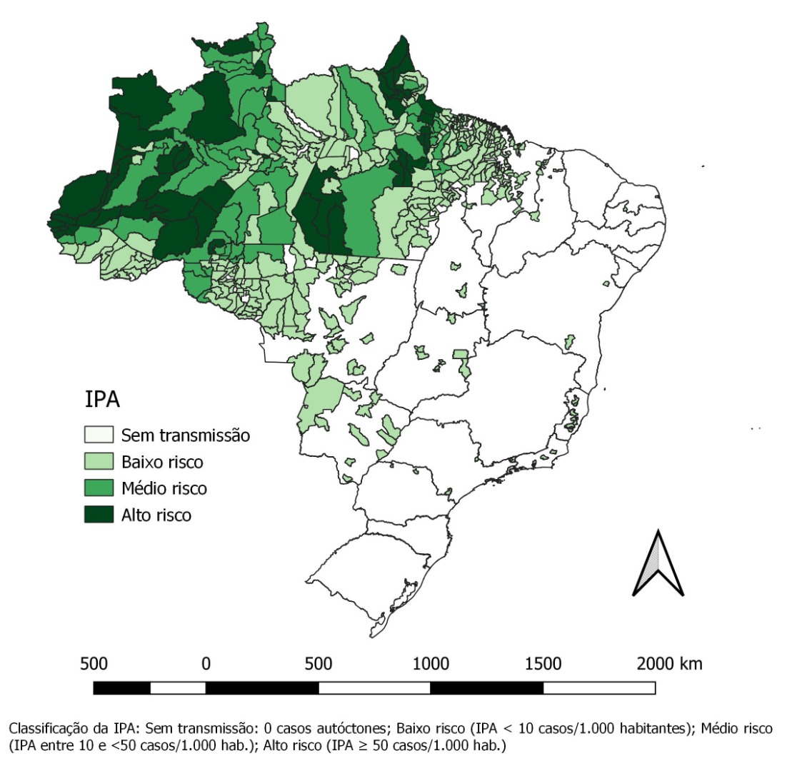 Mapa de risco por município de infecção, Brasil, 2012