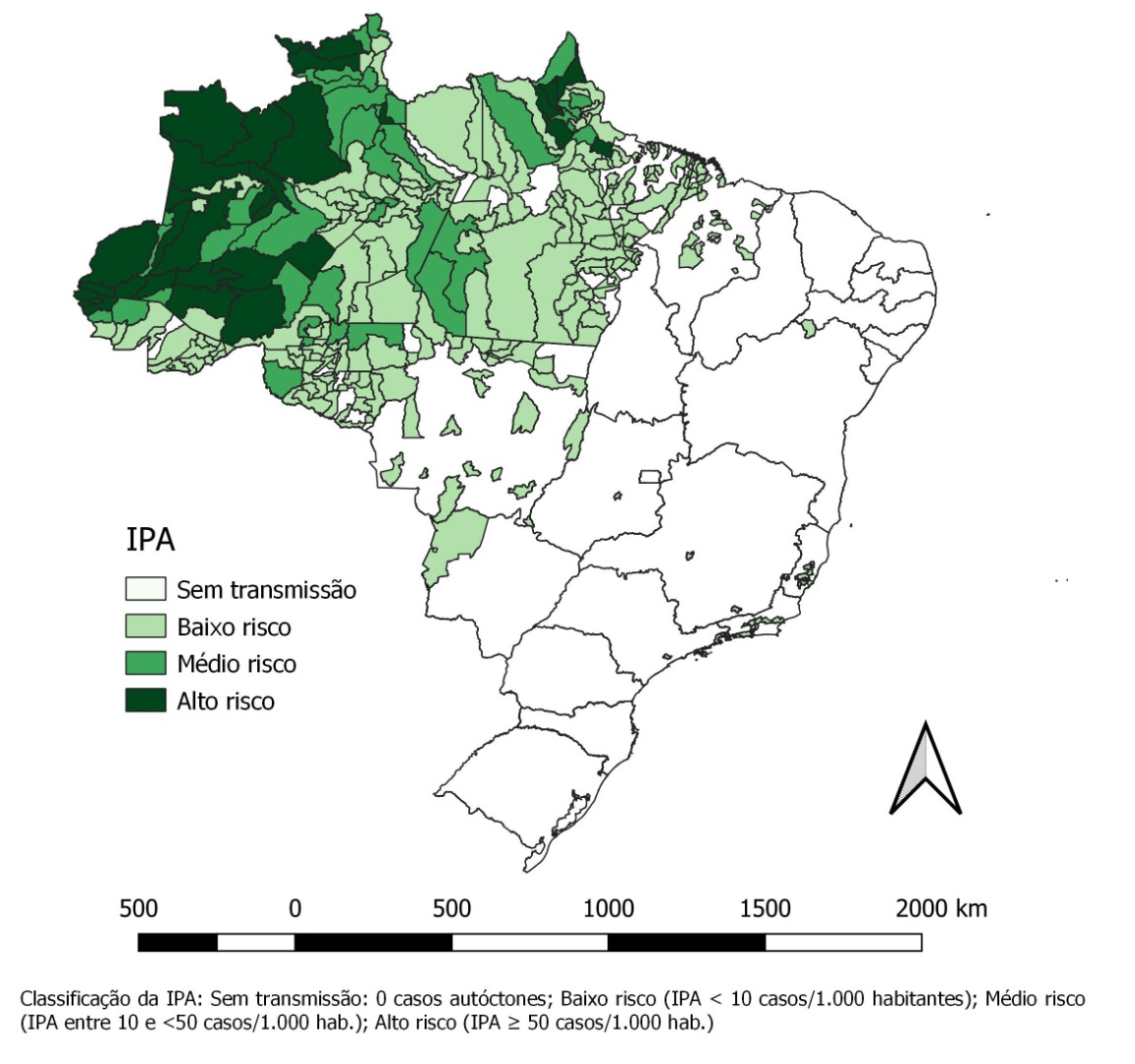 Mapa de risco por município de infecção, Brasil, 2015