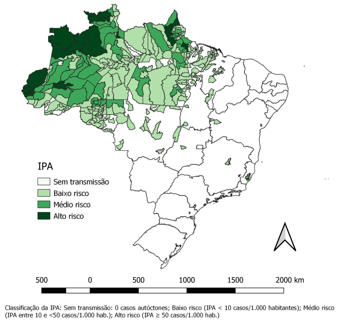 Mapa de risco por município de infecção, Brasil, 2016