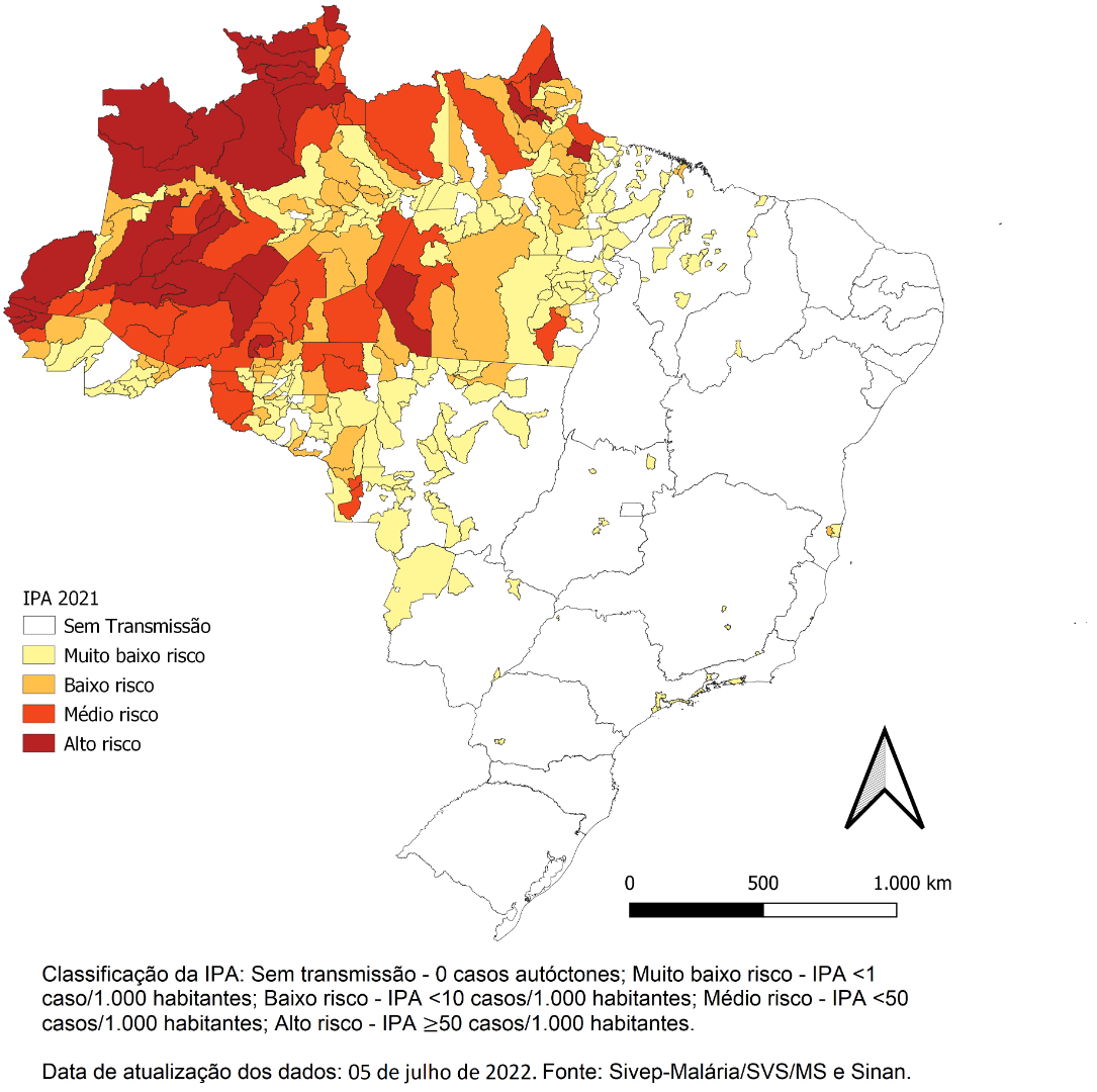 Mapa de risco por município de infecção, Brasil, 2021