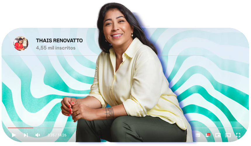 Thais Renovatto nas redes sociais. Vídeo do Youtube com Thais Renovatto sentada