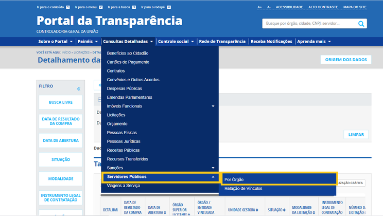 Reprodução de Tela do Portal da Transparência