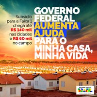 Governo Federal aumenta subsídio para Faixa 1 do Minha Casa Minha Vida