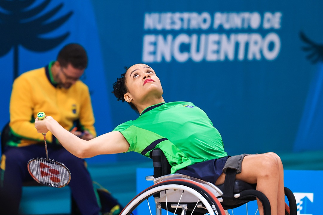 Daniele Souza durante a final em que conquistou o ouro no badminton. Foto: Marcello Zambrana / CPB