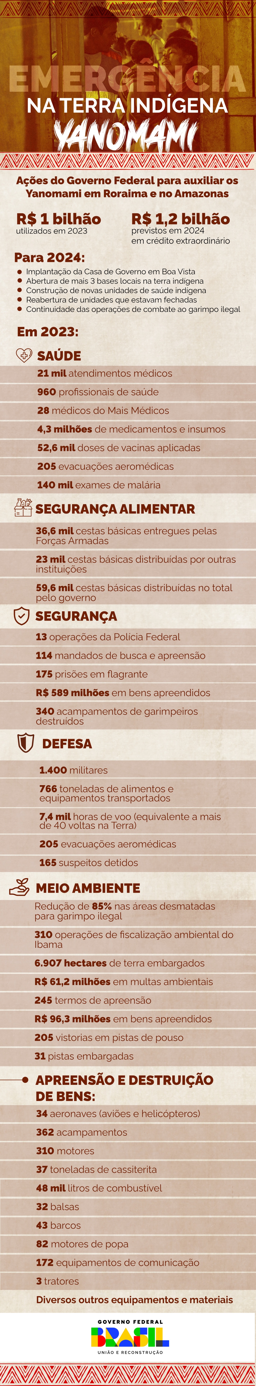 Principais números da ação do Governo Federal no território Yanomami em Roraima