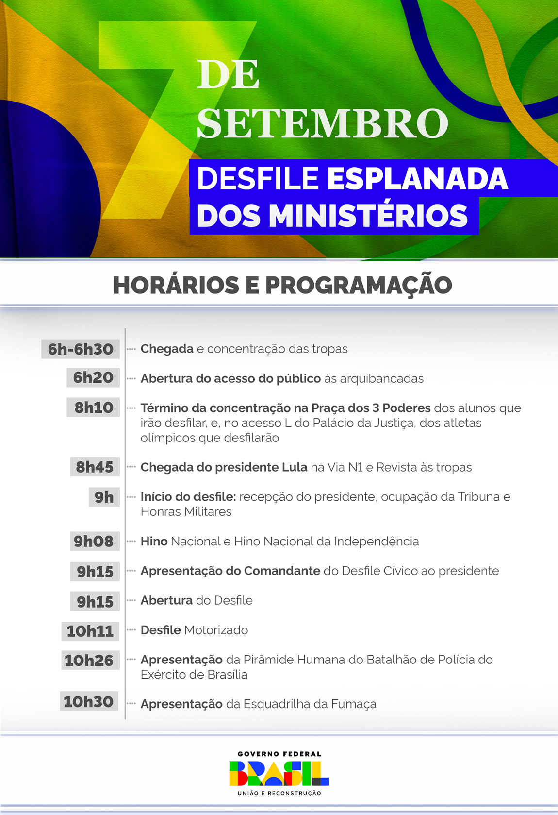 Programação do 7 de setembro em Brasília (DF)