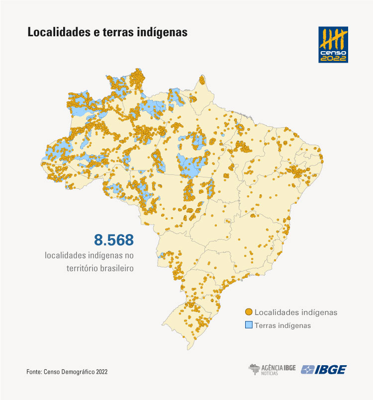 Divisão das localidades indígenas pelo Brasil. Fonte: IBGE