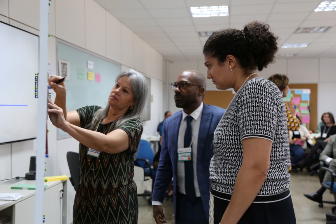 Trabalho em grupo na oficina para construção do guia