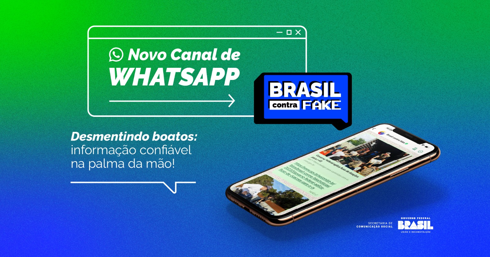 Brasil Contra Fake ganha canal de Whatsapp — Secretaria de Comunicação  Social