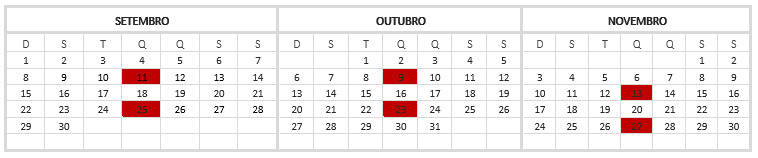 Calendário ods 18