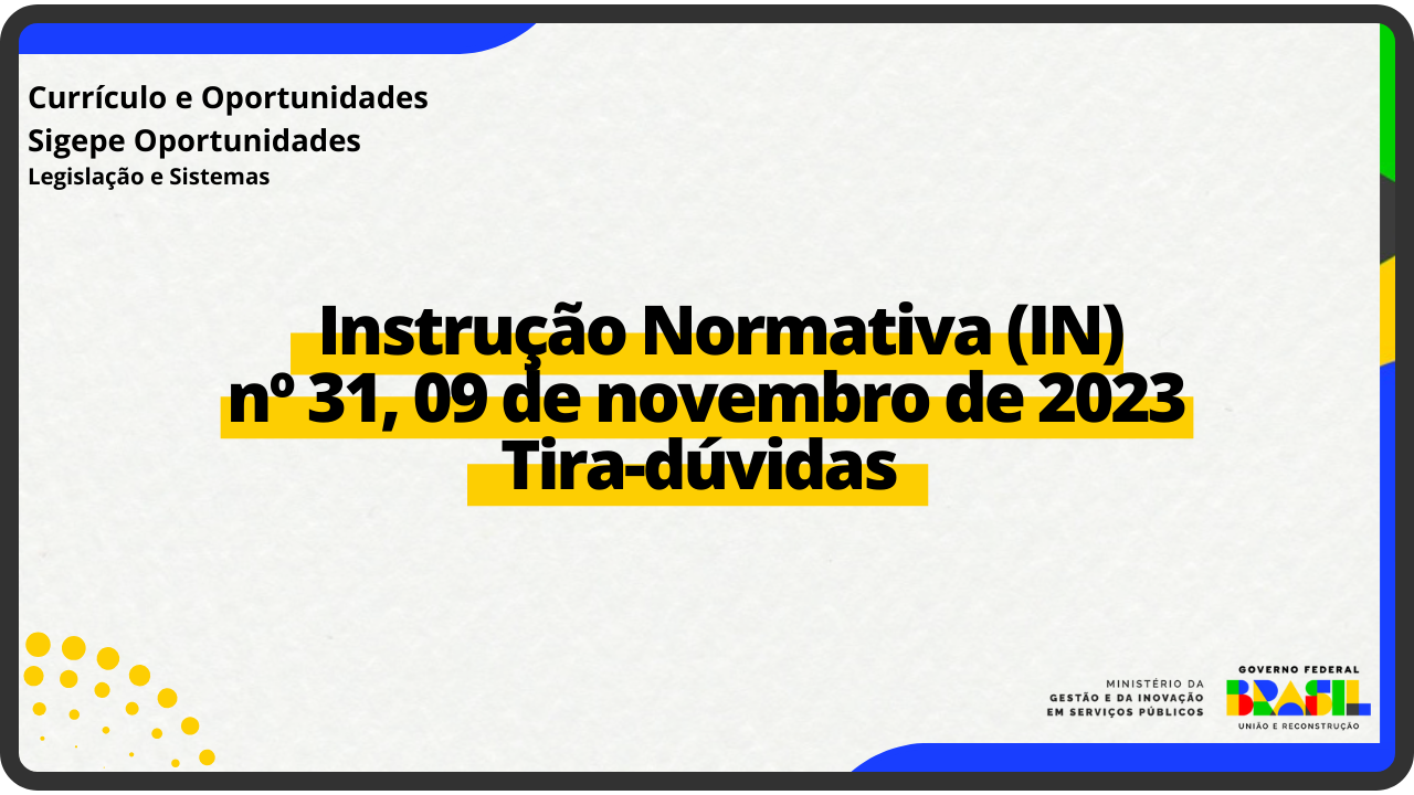 Capa YT Tira-dúvidas sobre a IN nº. 31, de 2023