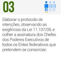 Elaborar o protocolo de inteções, observando as exigências da Lei 11.107/05, e colher a assinatura dos Chefes dos Poderes Executivos de todos os Entes federativos que pretendem se consorciar;