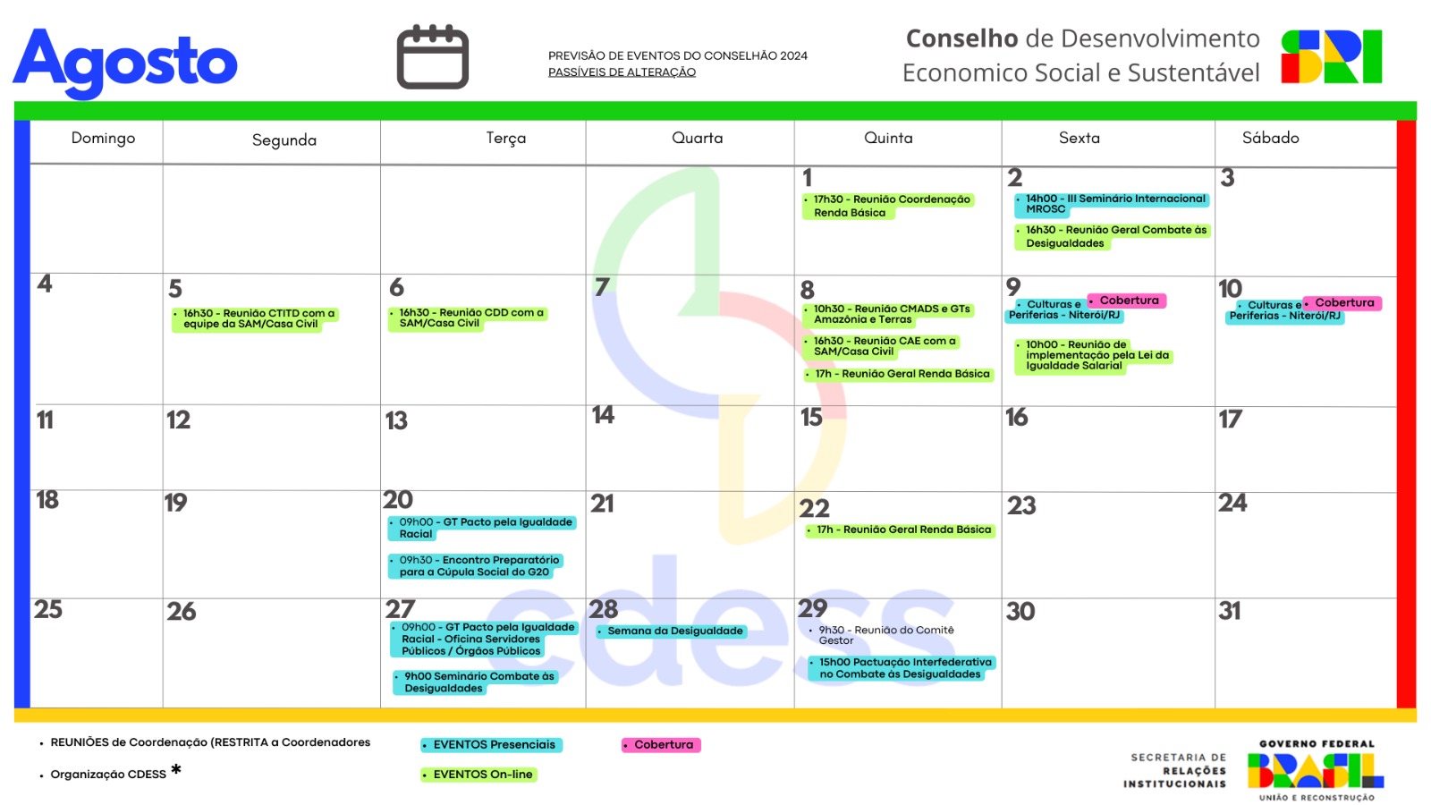 Calendário Mensal CDESS