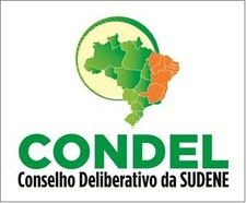 Ilustração com o mapa do Brasil, destacadando a Região Nordeste. Está escrito ''Condel- Conselho Deliberativo da Sudene''.