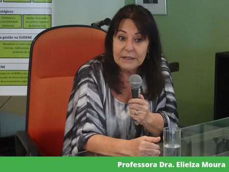 Professora Elielza Moura falando ao microfone.