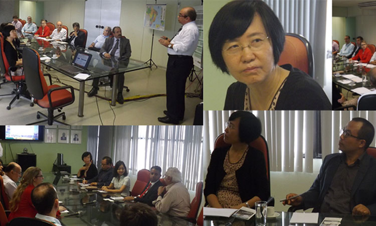 Mosaico de fotos de reunião na Sala JK, com a participação da cônsul da China, gestores e técnicos da Sudene. 