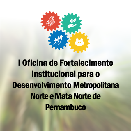 Ilustração escrita ''Primeira Oficina de Fortalecimento para o Desenvolvimento Metropolitana Norte e Mata Norte de Pernambuco''.