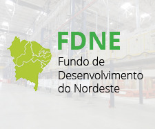 Ilustração com o mapa do Nordeste. Escrito ''FDNE, Fundo de Desenvolvimento do Nordeste''.