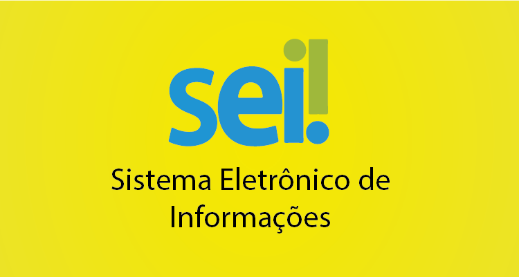 Ilustração com fundo amarelo e contendo a sigla "SEI" e os dizeres: "Sistema Eletrônico de Informações".