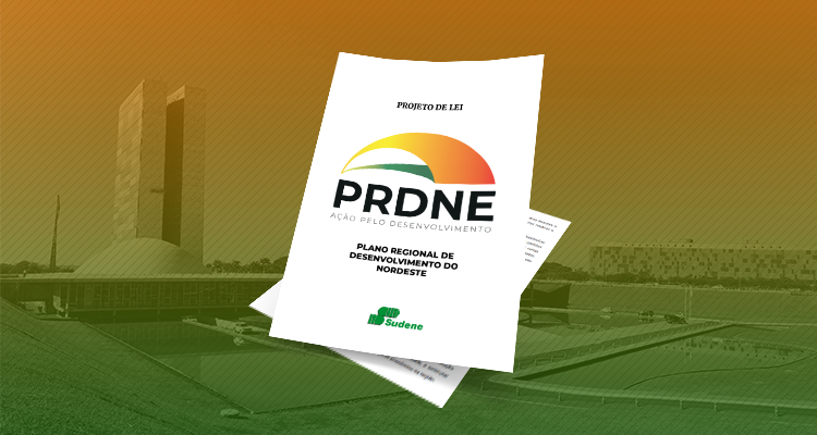 Arte com a imagem do PRDNE (documento) em primeiro plano  e o Congresso nacional em segundo plano.20191119 prdne congresso materia