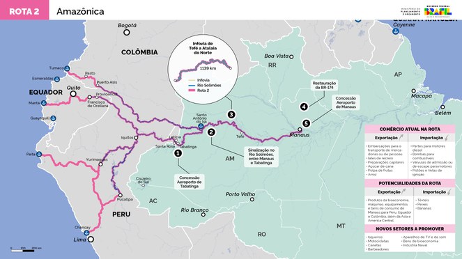 Mapa de rotas de integração Amazônica