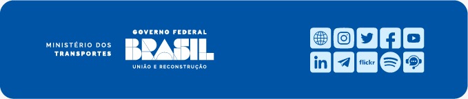 Assinatura do Governo, Ministério dos Transportes e icones com as redes sociais do ministério