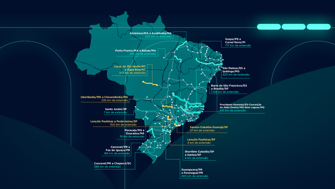 Mapa com 19 pedidos de autorização ferroviária