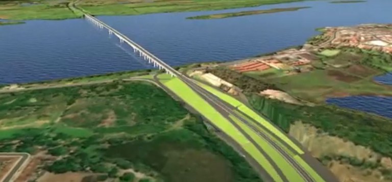 Maquete virtual da futura ponte que ligará os dois estados