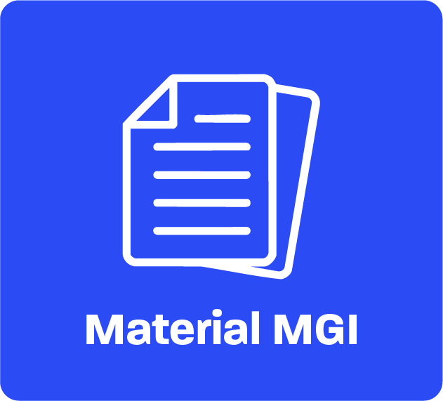 Banner ilustrando folhas de papel com o texto "Material MGI"